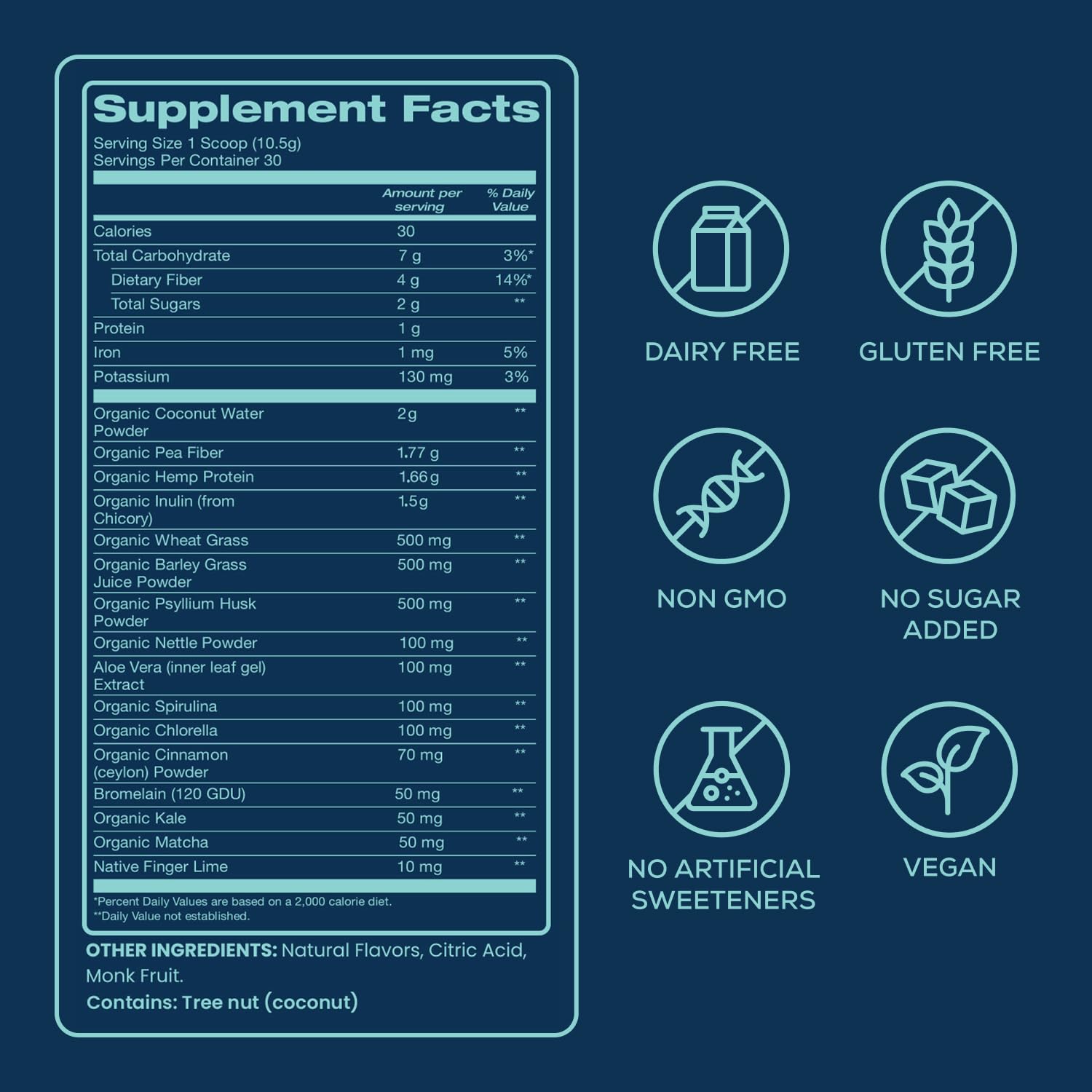 Bondi Pure dried greens blend with wheatgrass and barleygrass.
