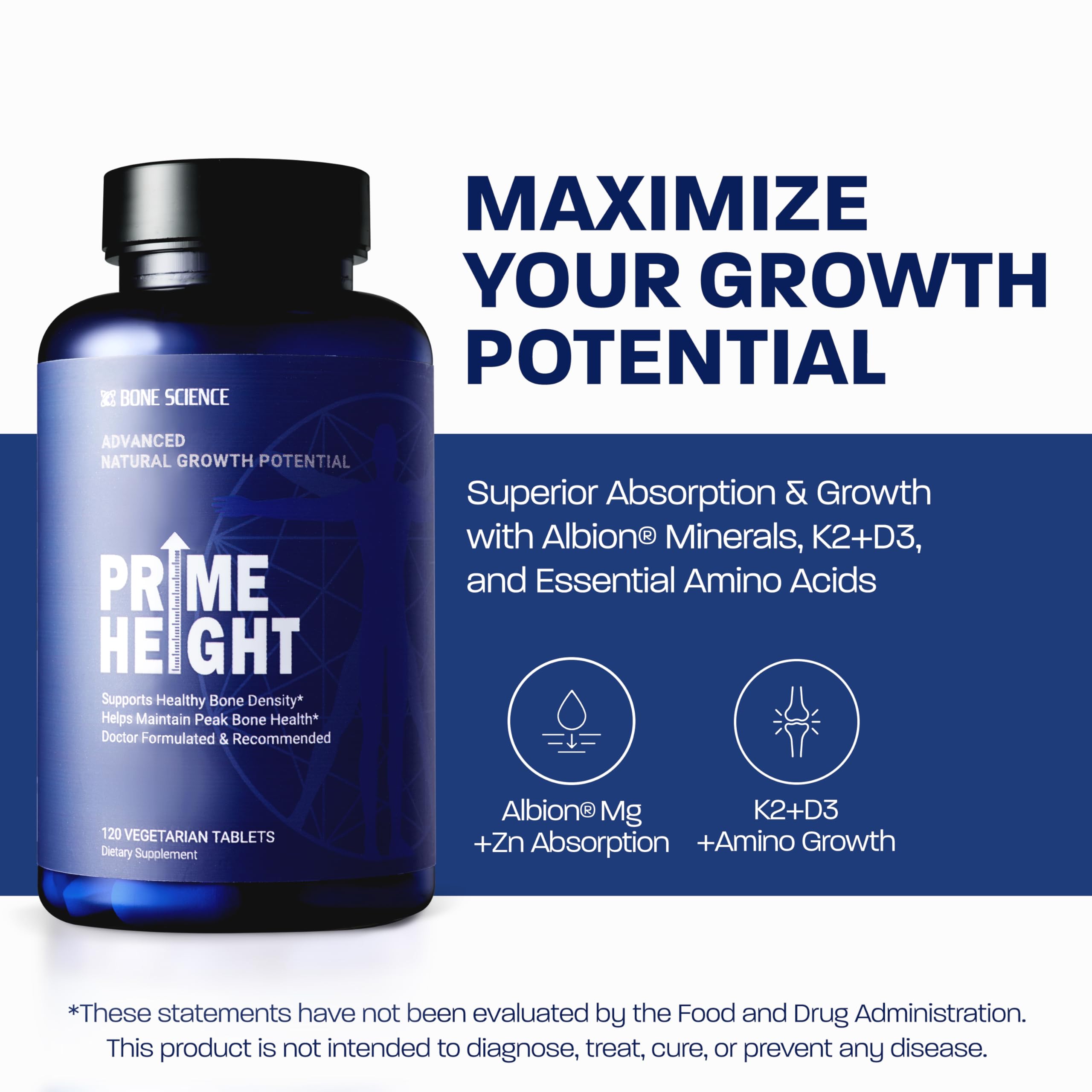 BONE SCIENCE Prime Height daily dosage emphasizes easy routine for growth and energy.