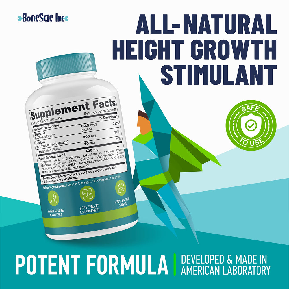 Bonescie Inc daily capsules closeup showing easy-to-take growth supplement