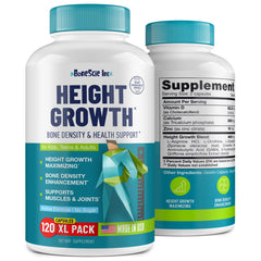 BONESCIE INC height growth bottle demonstrates daily nutrient support for bone health
