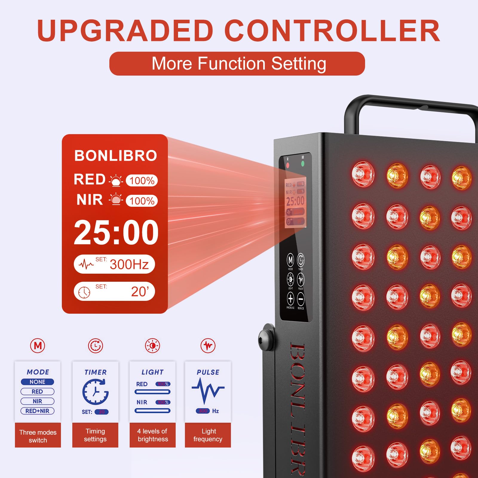 BONLIBRO red light panel side view in compact home use