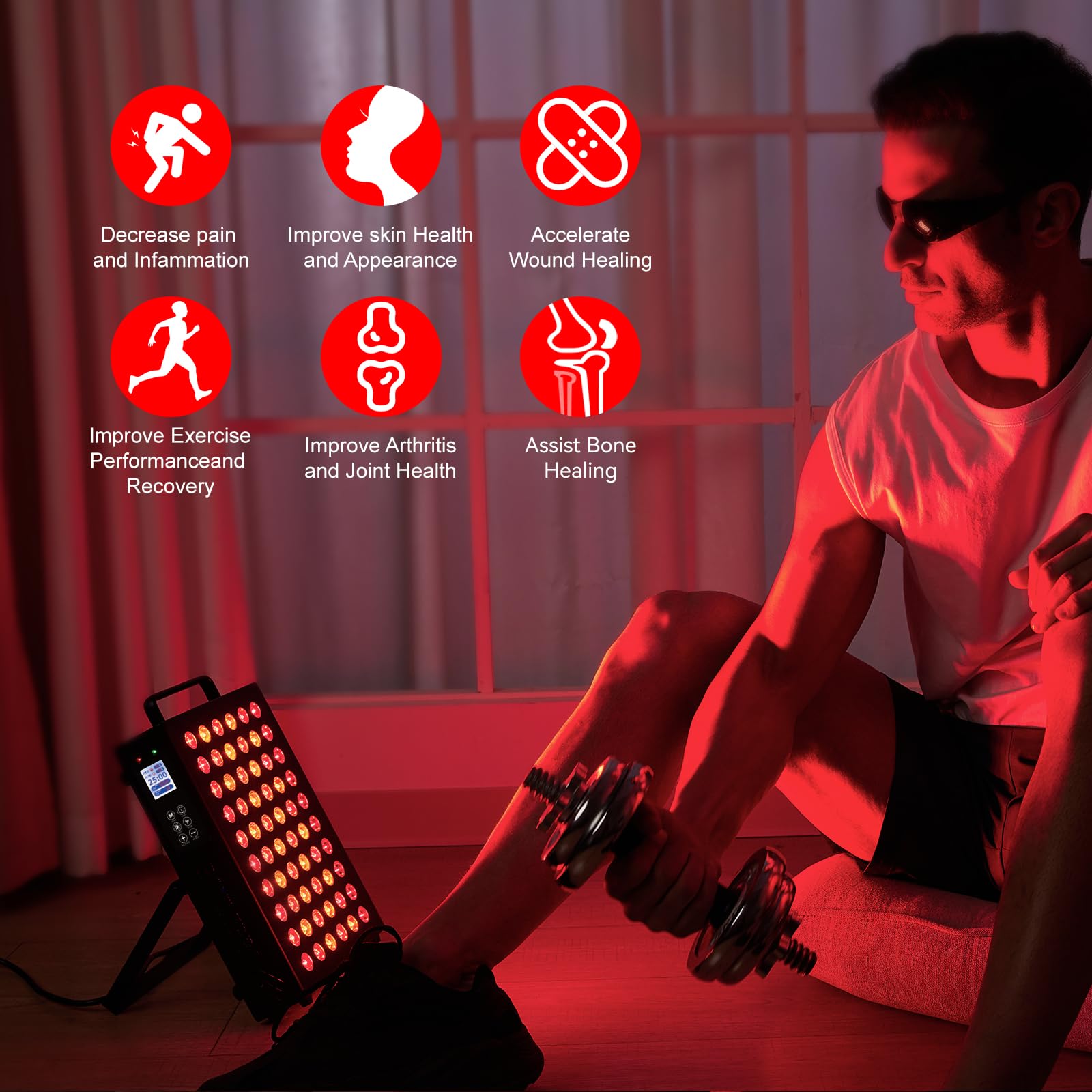 BONLIBRO timer and cooling fan visible on red light panel