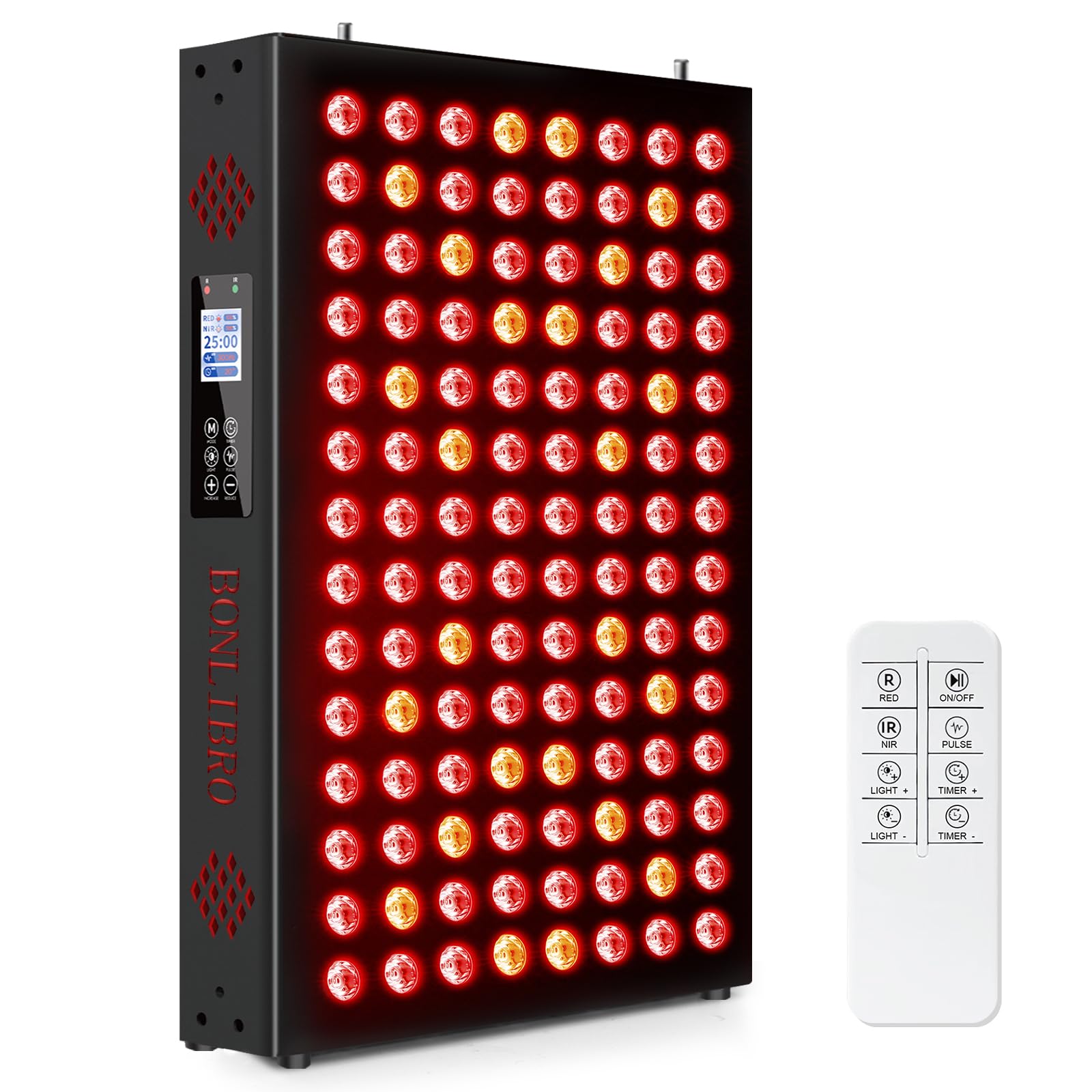 BONLIBRO red light therapy panel on the face with four wavelengths to boost skin vitality.