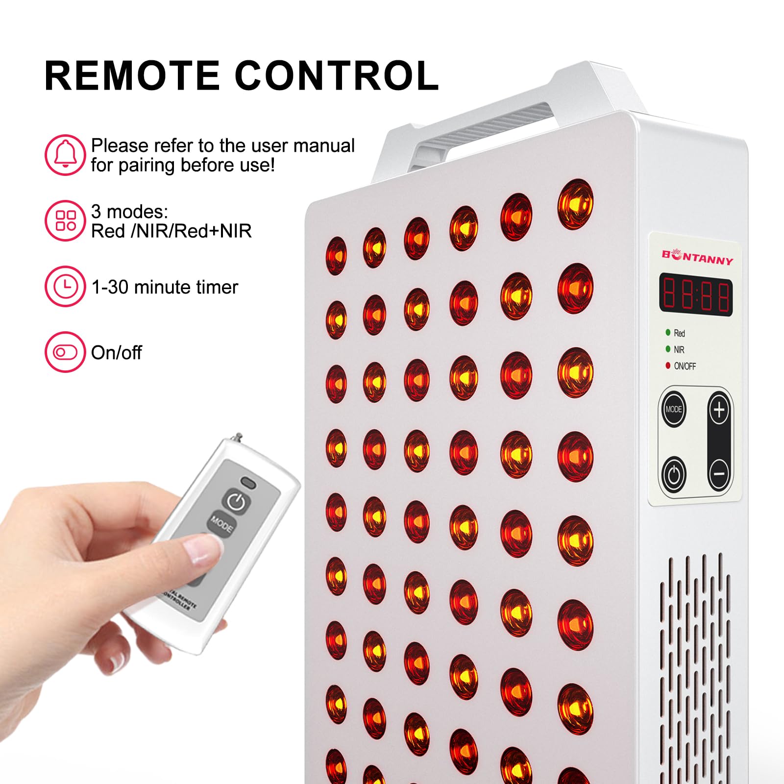 BONTANNY BO-300 applying red light to the face for skin comfort.
