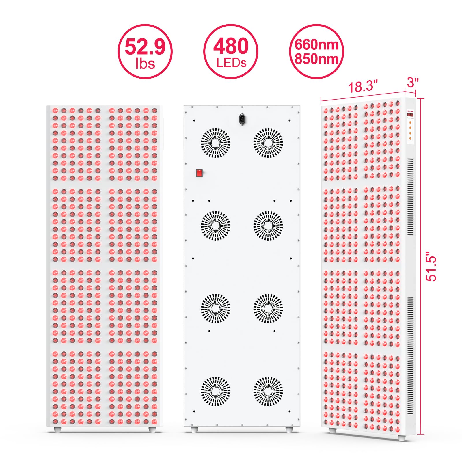 BONTANNY red light therapy panel side view showing compact footprint for home use.