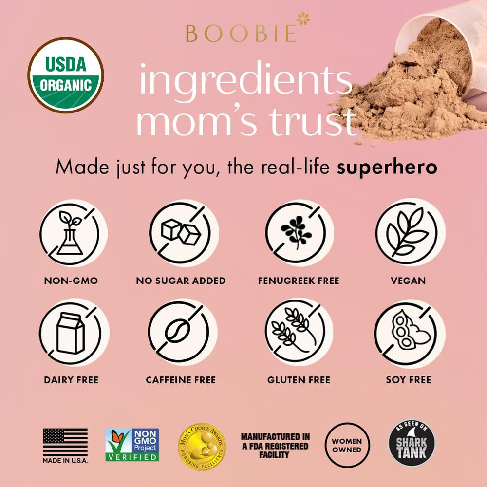 Boobie Body packaging highlighting zero sugar and one net carb per serving