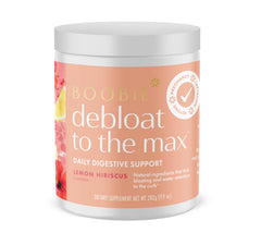 Boobie Debloat to the Max bottle front with lemon hibiscus flavor for gut comfort.