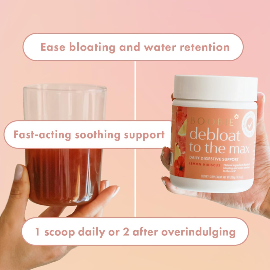 Boobie Debloat to the Max lemon hibiscus glass ready to sip during busy days.