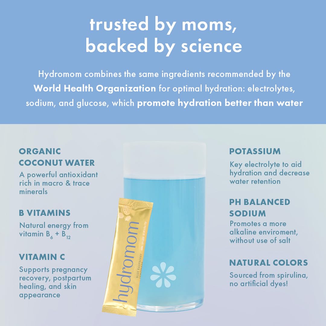Compact Hydromom packets fit purses for easy on-the-go hydration.