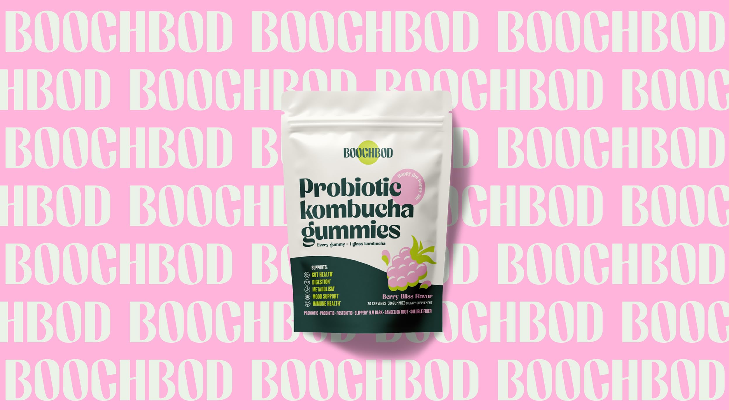 BoochBod gummy bottle in gym bag for on-the-go wellness.