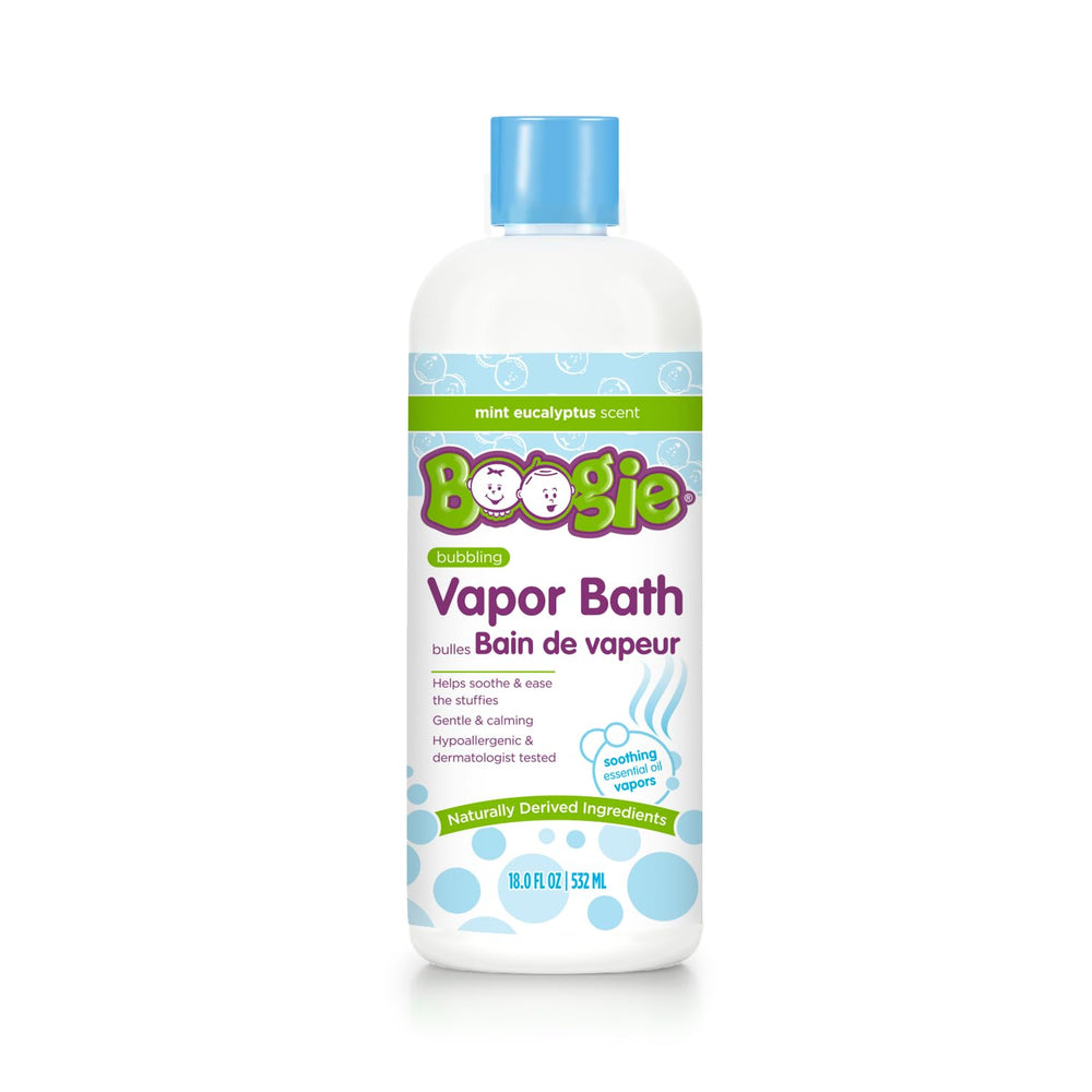 Boogie Kids Bubble Bath packaging shown with safety seals and natural oils.
