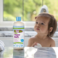 Boogie Kids Bubble Bath vapor effect highlighting mint eucalyptus aroma for a soothing bath.