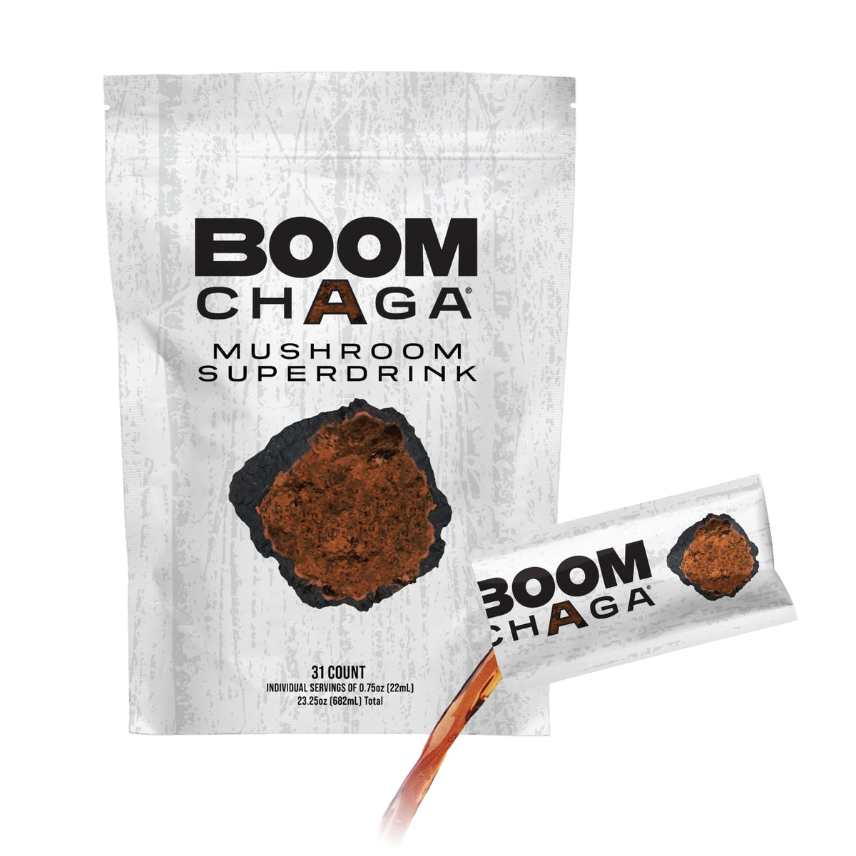 BOOM Chaga liquid concentrate bottle for daily antioxidant use.
