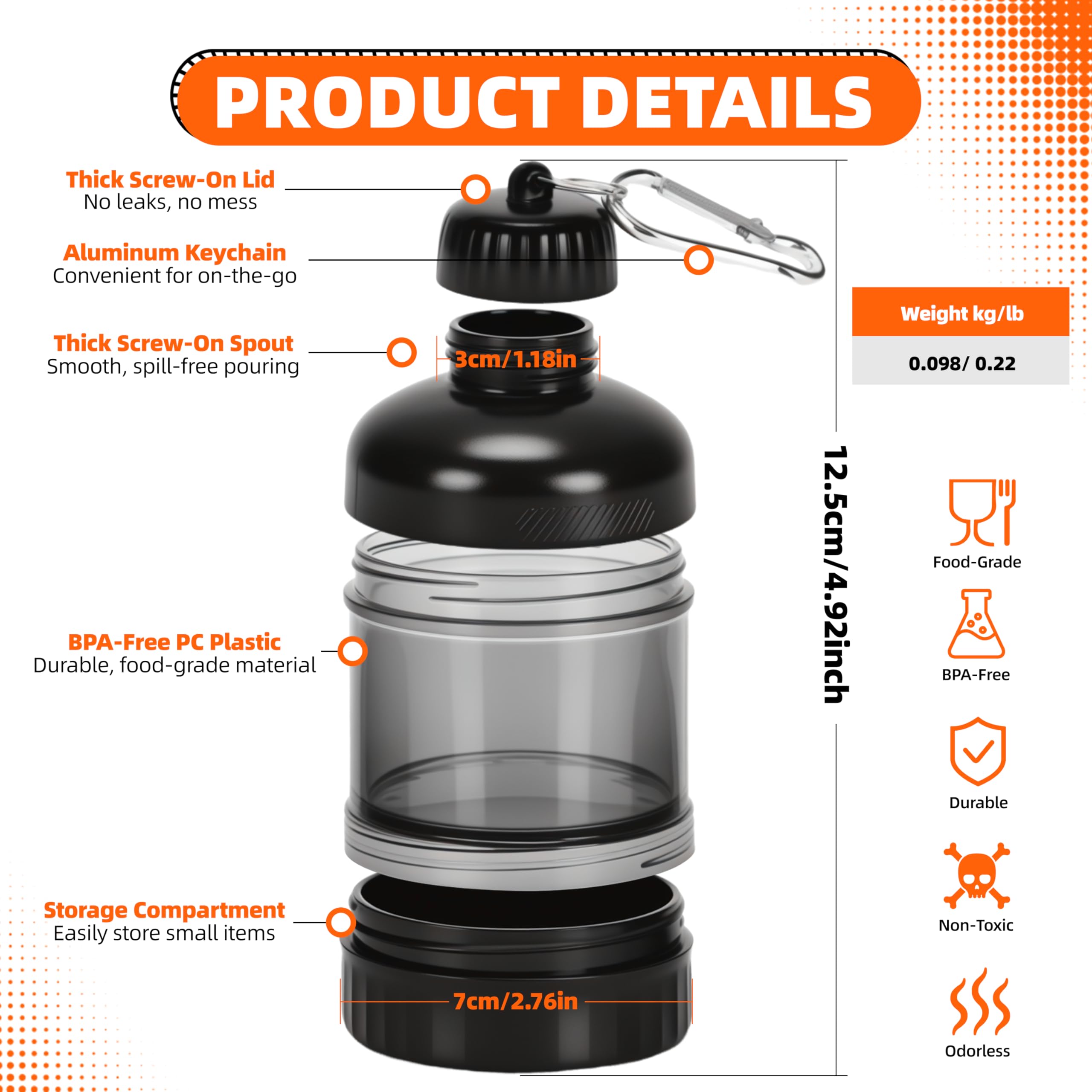 BooMetCheer protein container with keychain adds portable convenience.