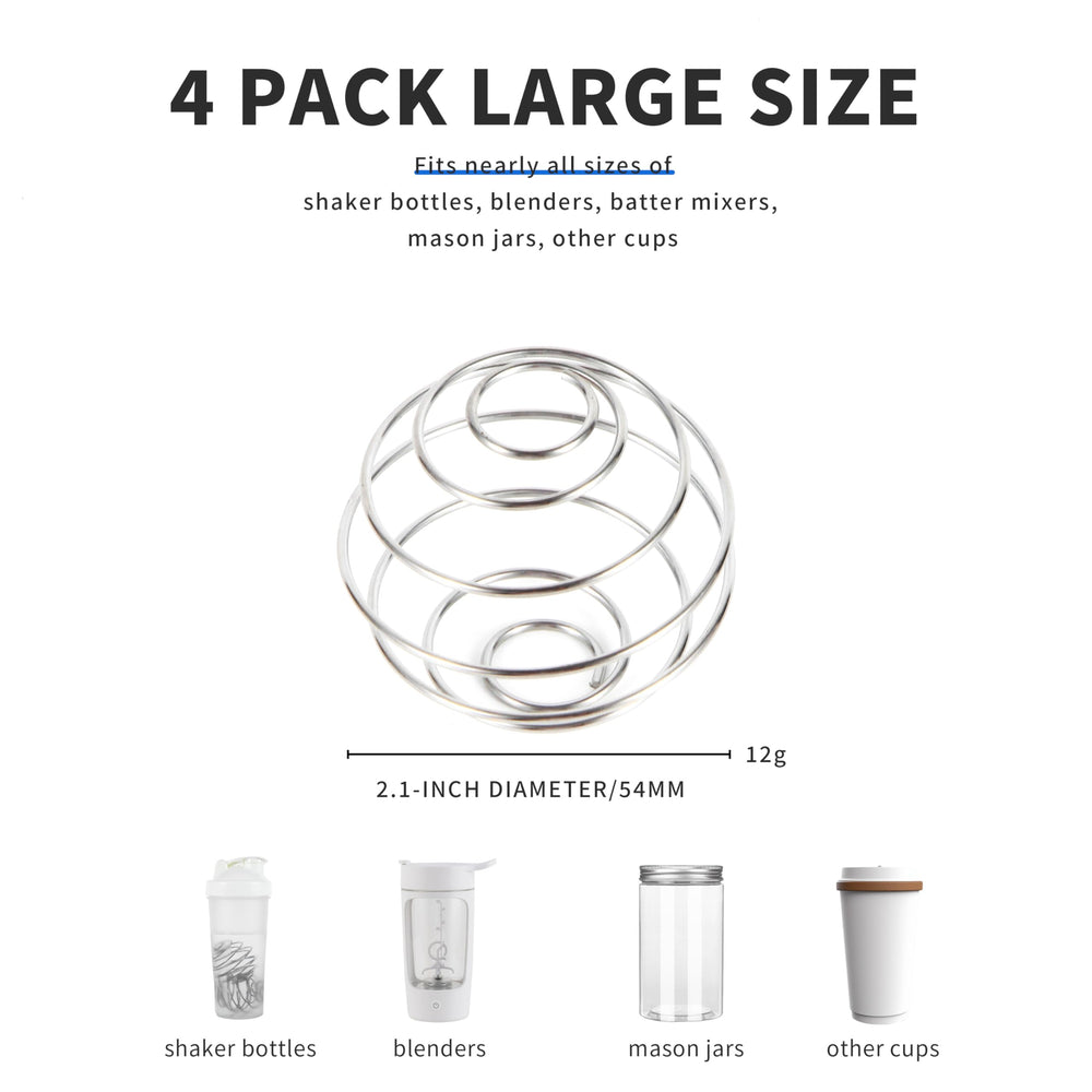BooMetCheer four-pack 54mm shaker balls beside a shaker bottle for clump-free shakes