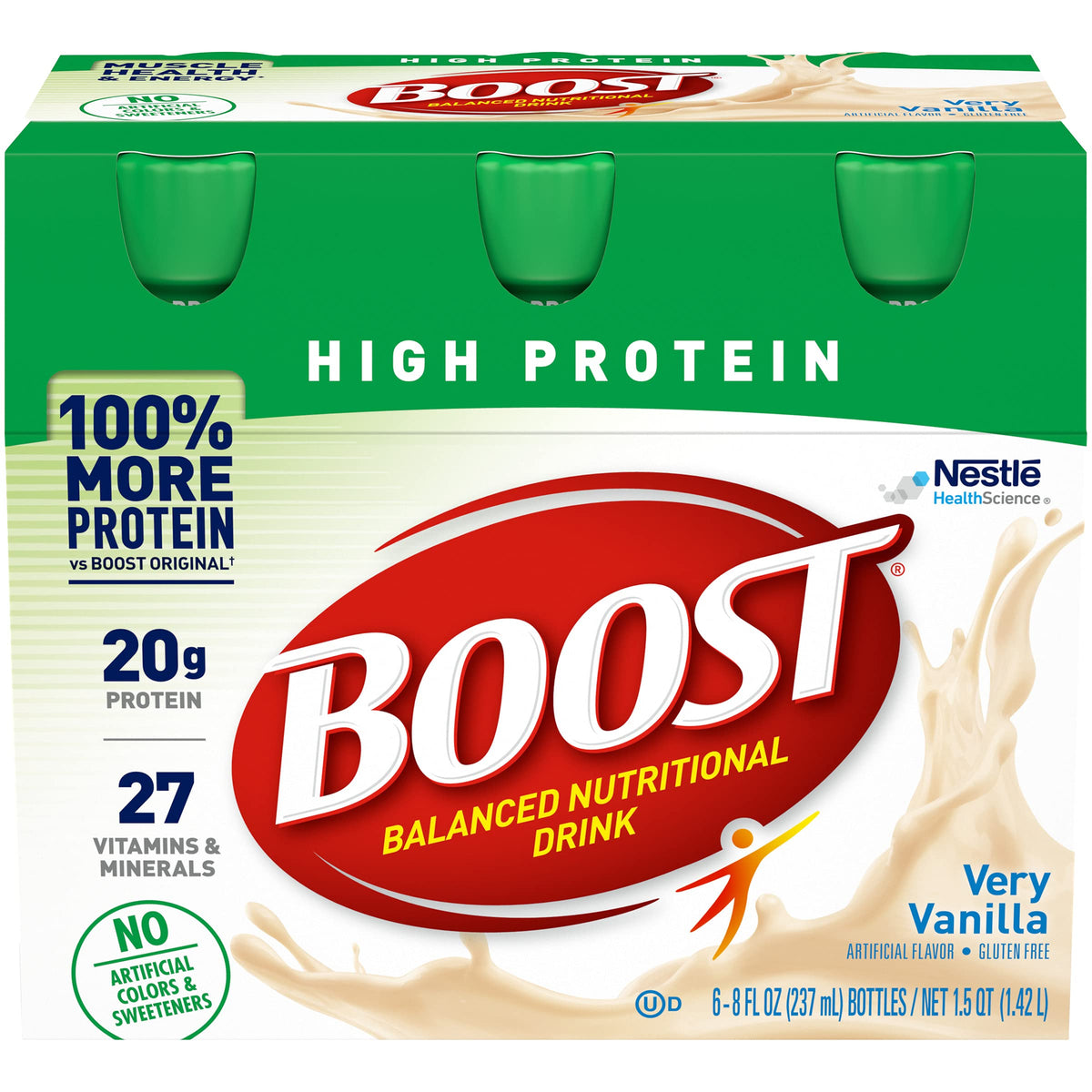 BOOST High Protein Drink Vanilla bottle offering a convenient protein boost for muscle support