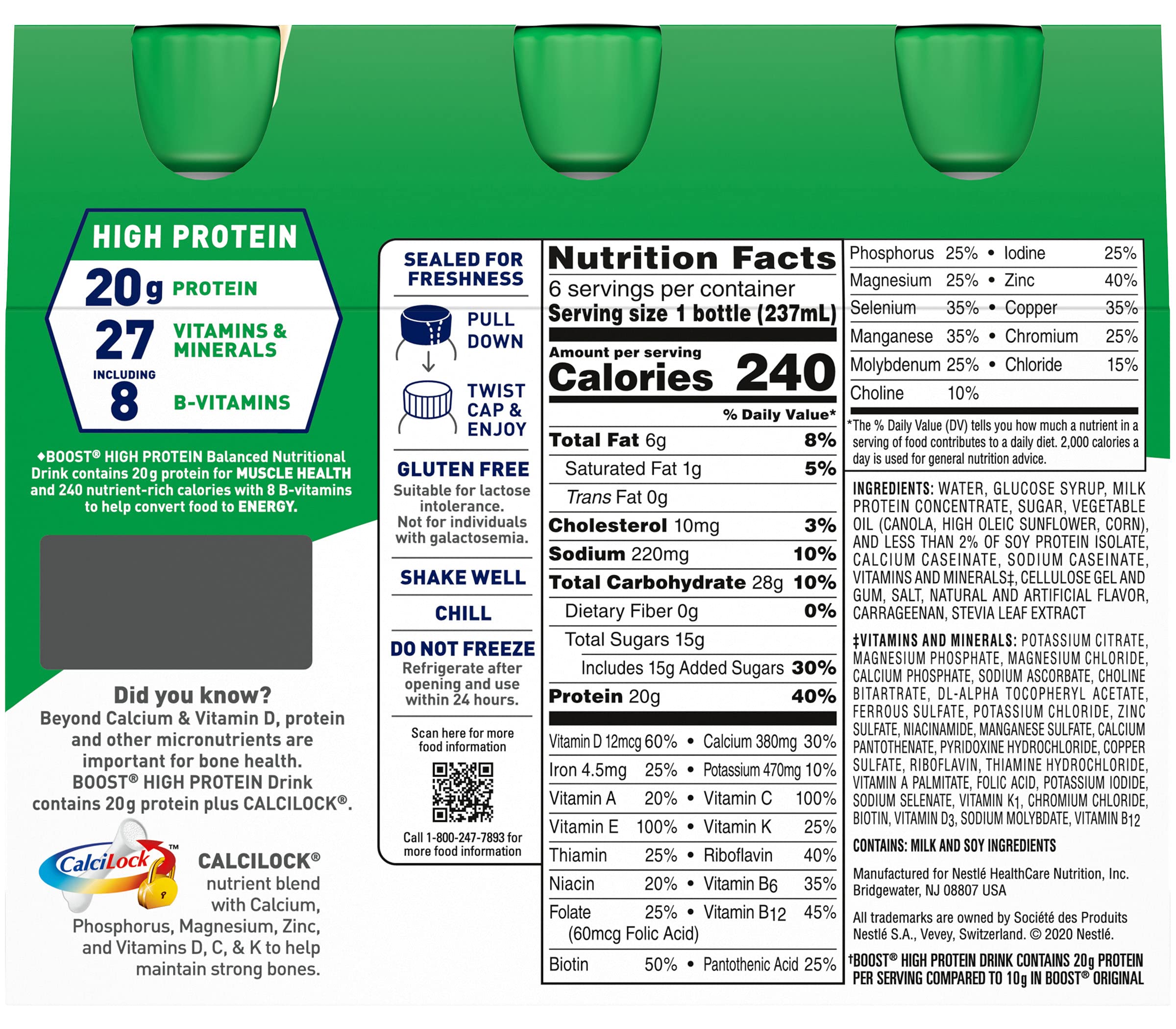 CalciLock graphic showing bone supporting nutrients in BOOST High Protein Drink Vanilla