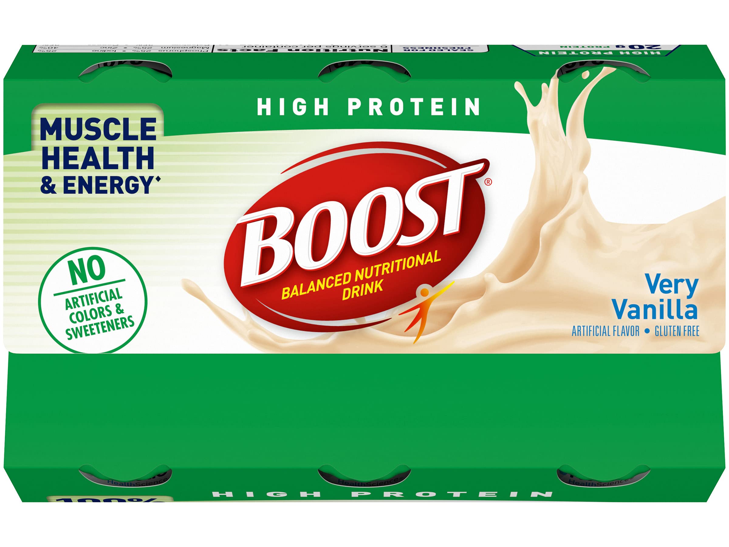 Gluten free label on BOOST Vanilla bottle for gluten free friendly nutrition