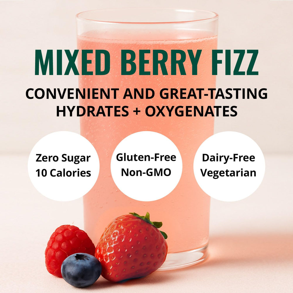 Boost Oxygen hydration packet dissolving in water with lively fizz