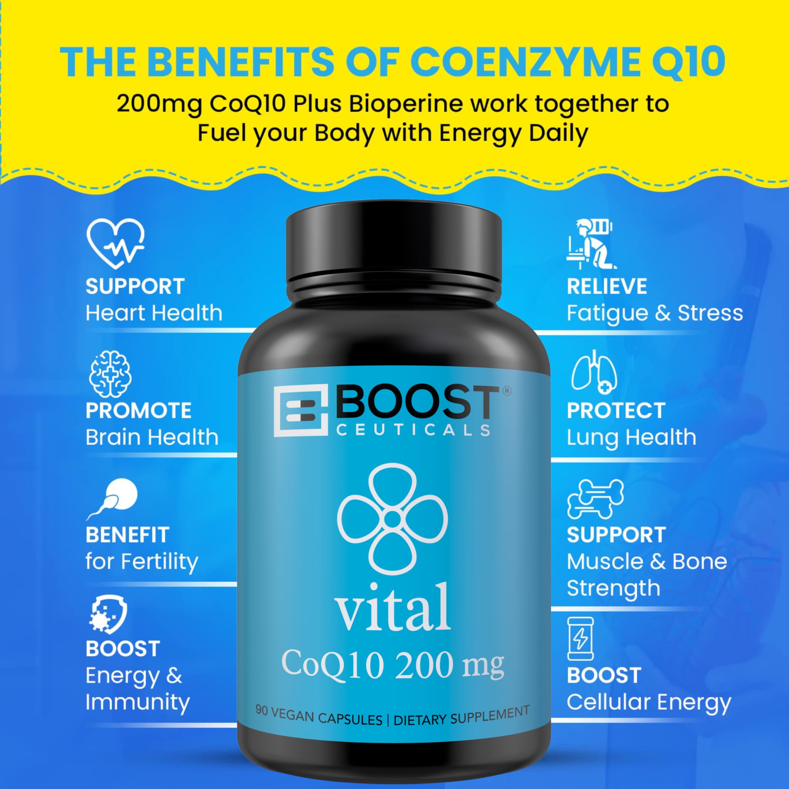 BoostCeuticals CoQ10 front bottle view designed for potential cardiovascular support