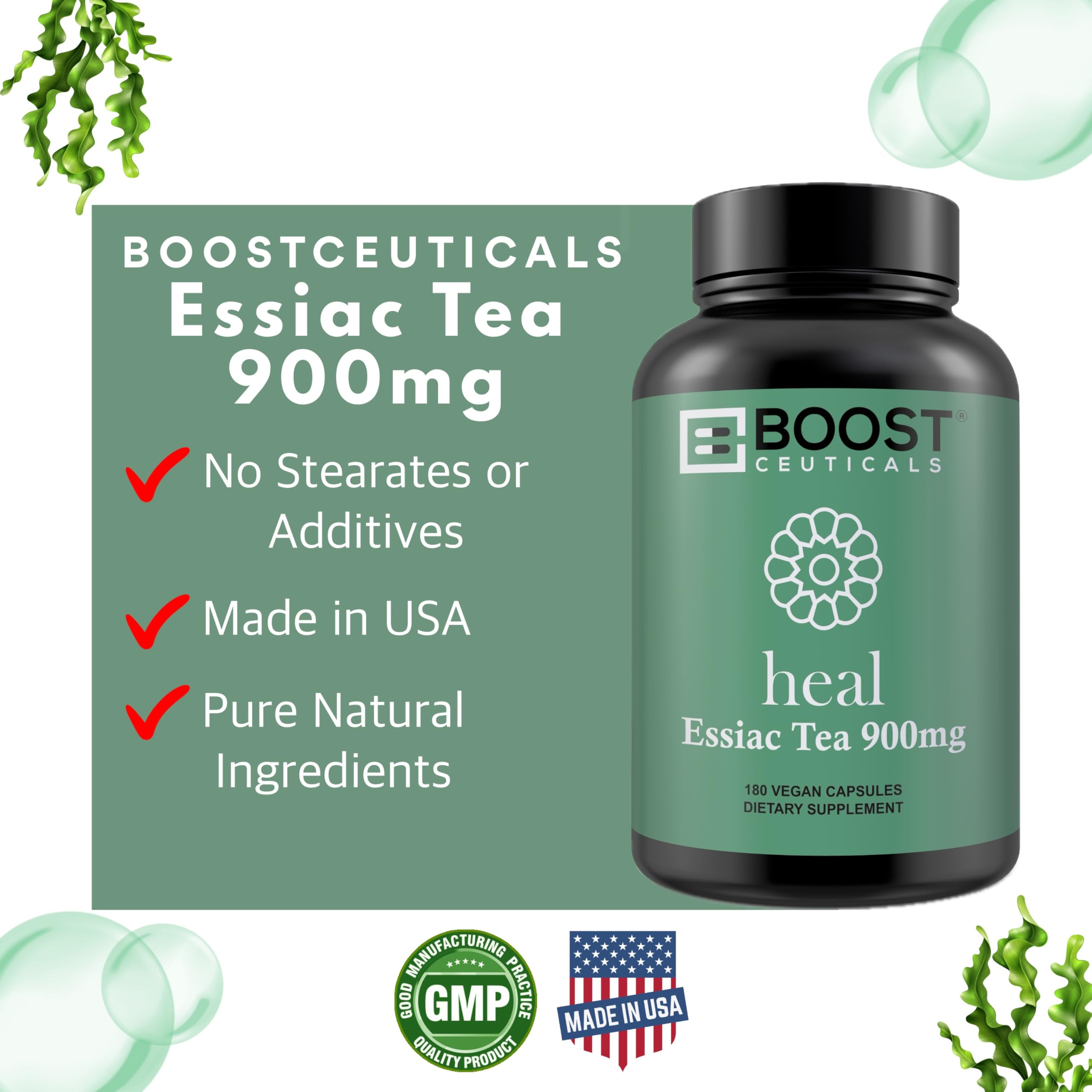BoostCeuticals Essiac capsules bottle pour illustrating easy daily use.