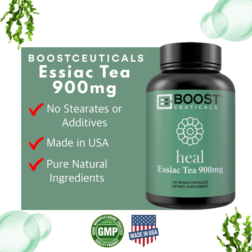 BoostCeuticals Essiac capsules bottle pour illustrating easy daily use.