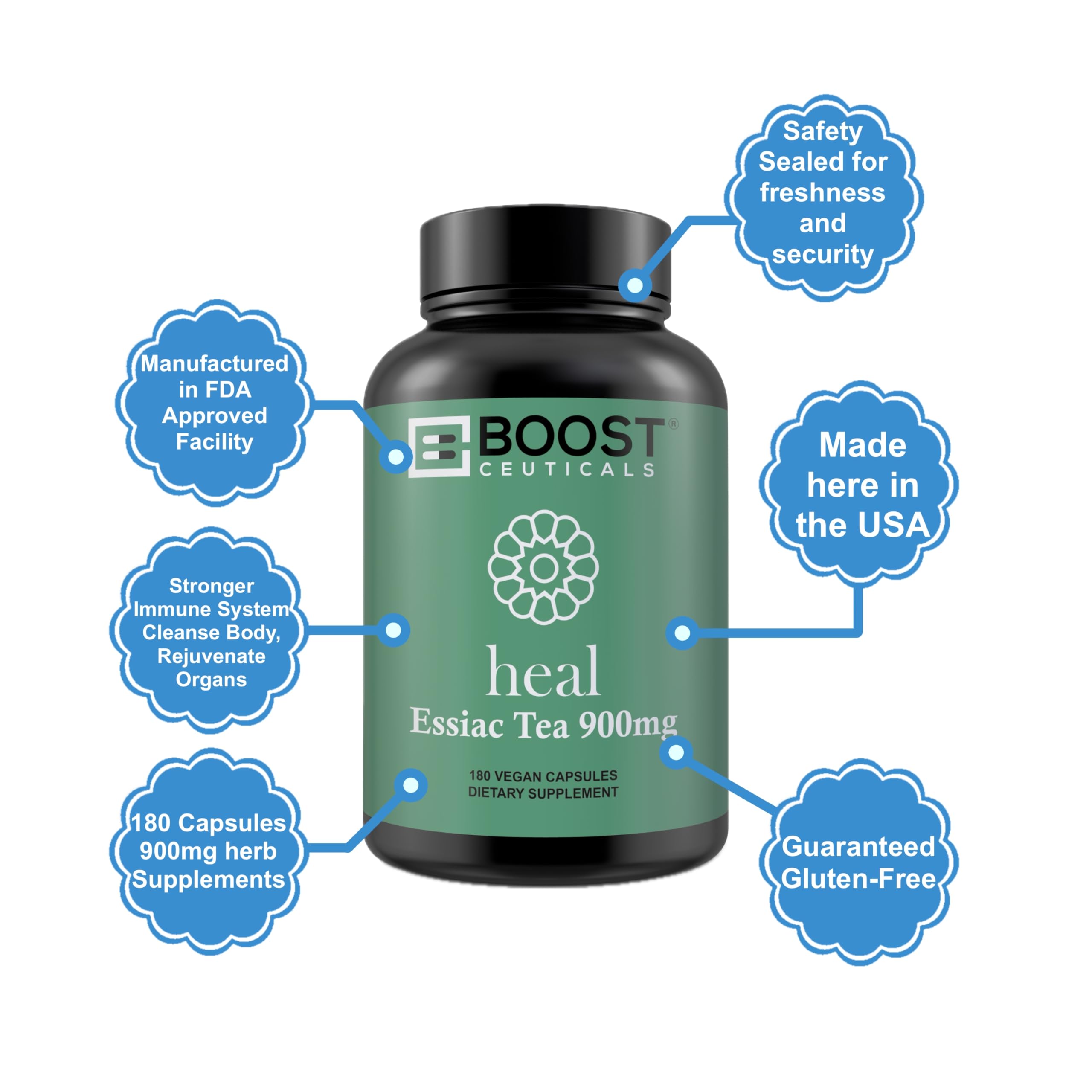 BoostCeuticals Essiac capsules lab quality seal reinforces trust.