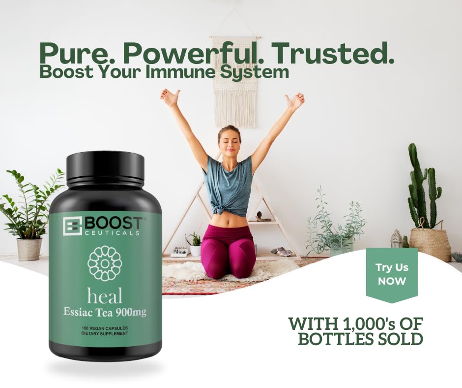 BoostCeuticals Essiac capsules vegan formulation icon signals plant-based support.