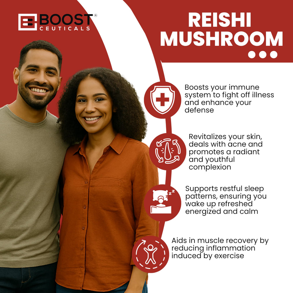 BoostCeuticals Ganoderma lucidum capsules closeup emphasizes pure plant based ingredients