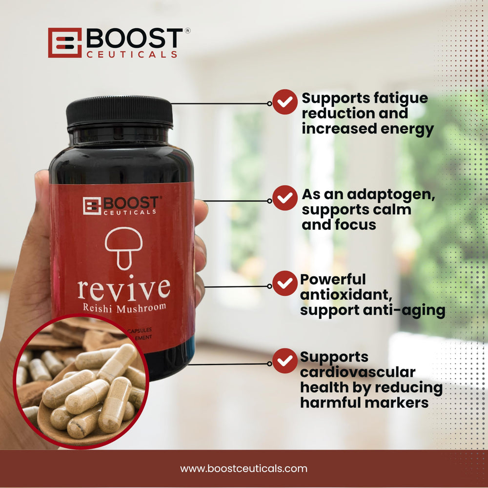 BoostCeuticals Ganoderma lucidum capsules label highlights premium quality and purity