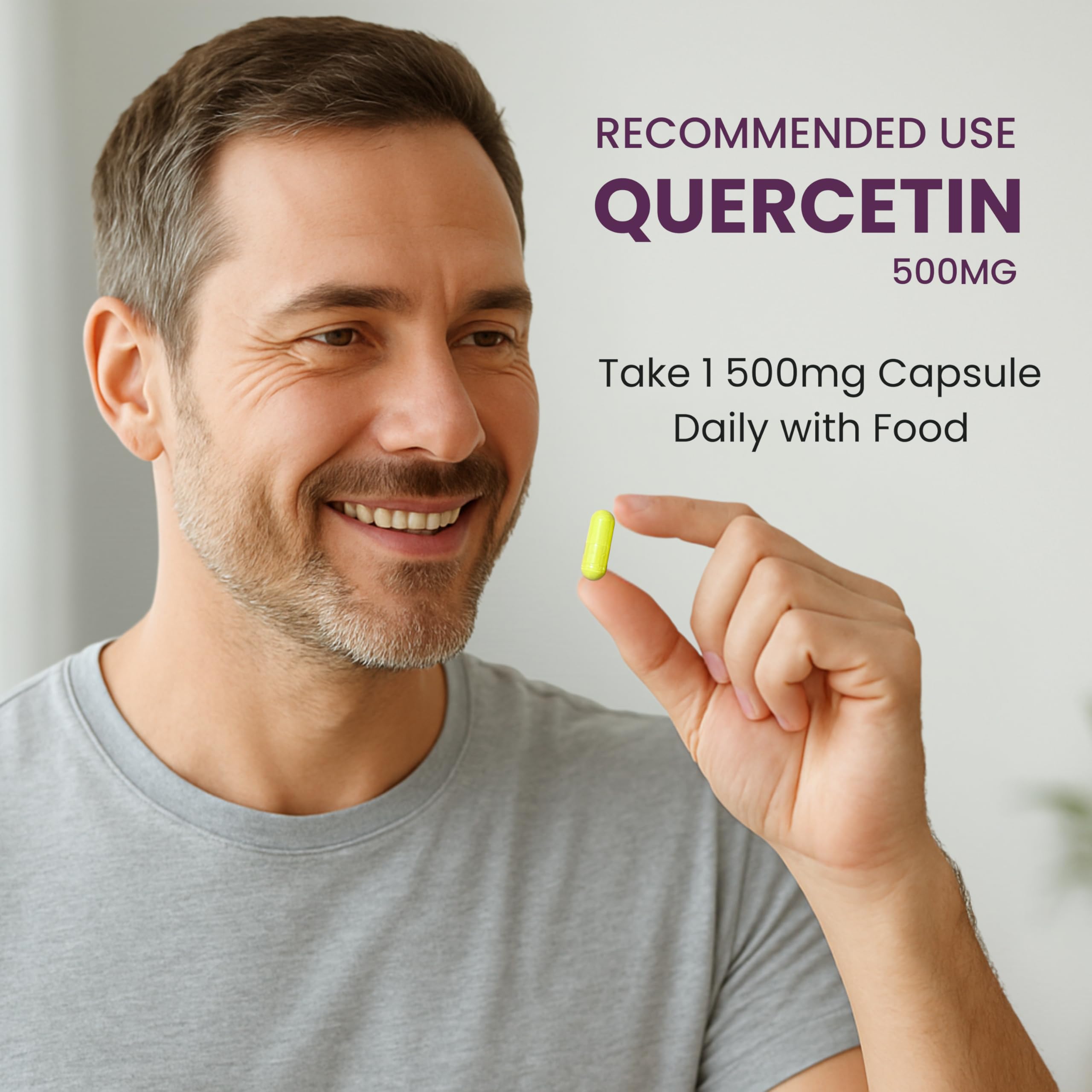 Quercetin bottle with glass to illustrate daily supplementation ritual.
