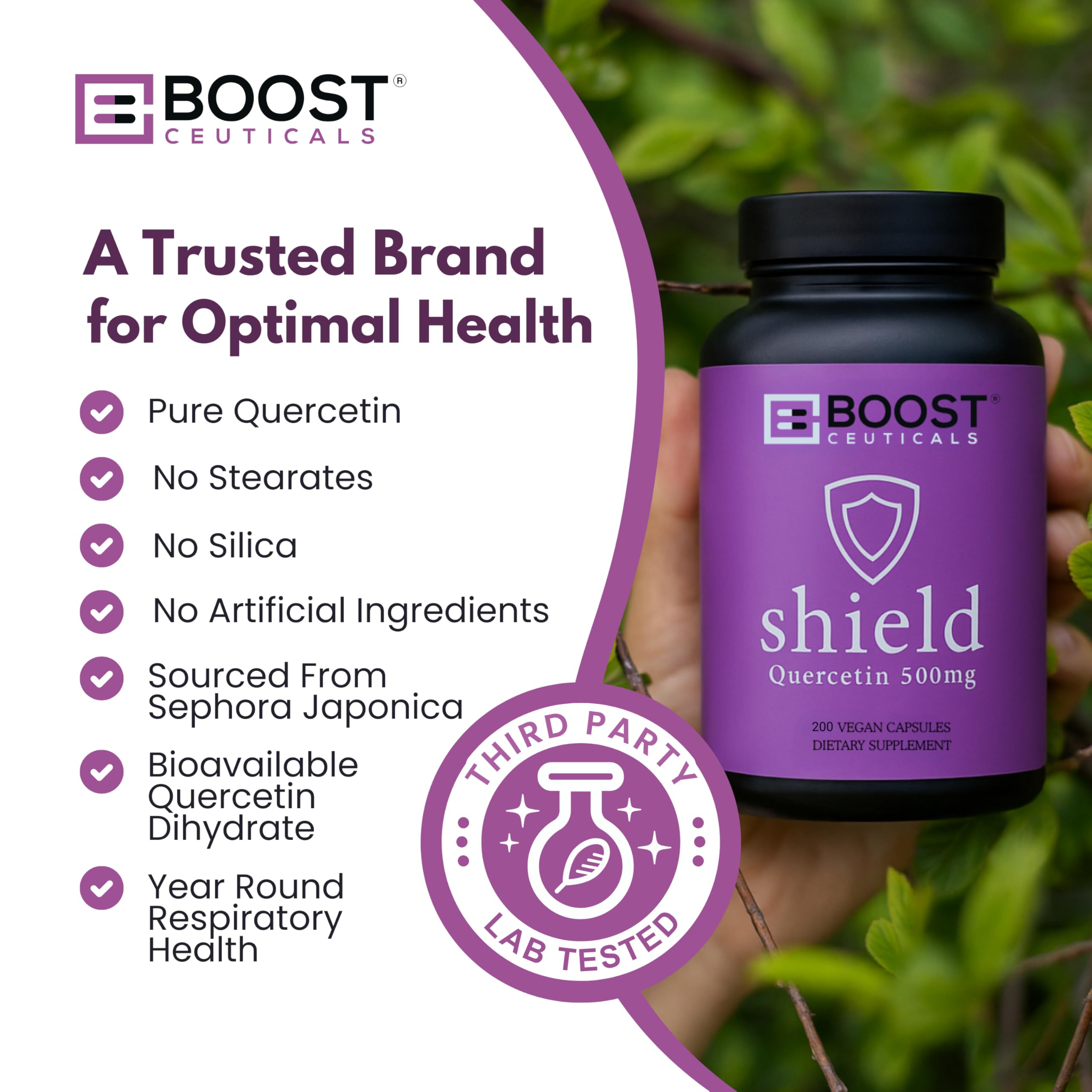 Vegan quercetin capsules by BoostCeuticals ready for everyday wellness.