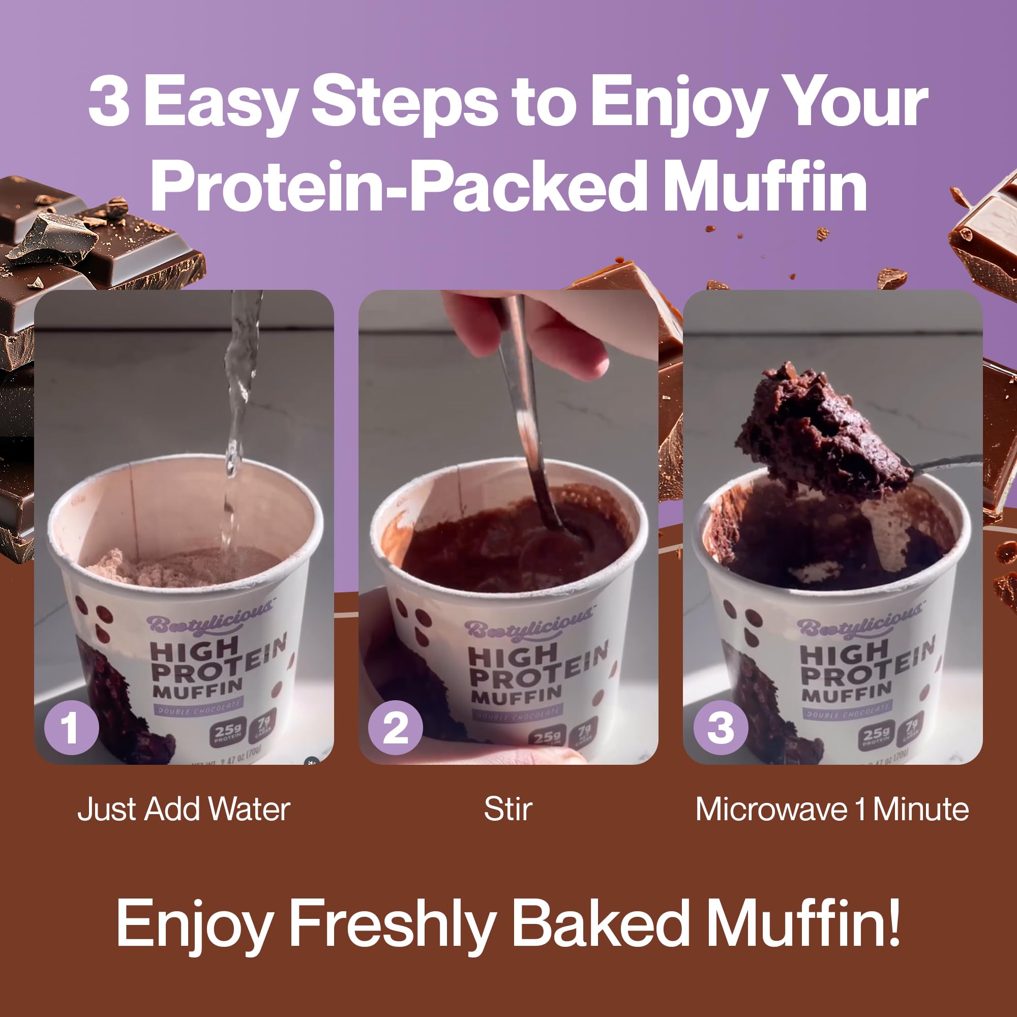 Bootylicious fiber-rich muffin graphic highlighting 16g fiber
