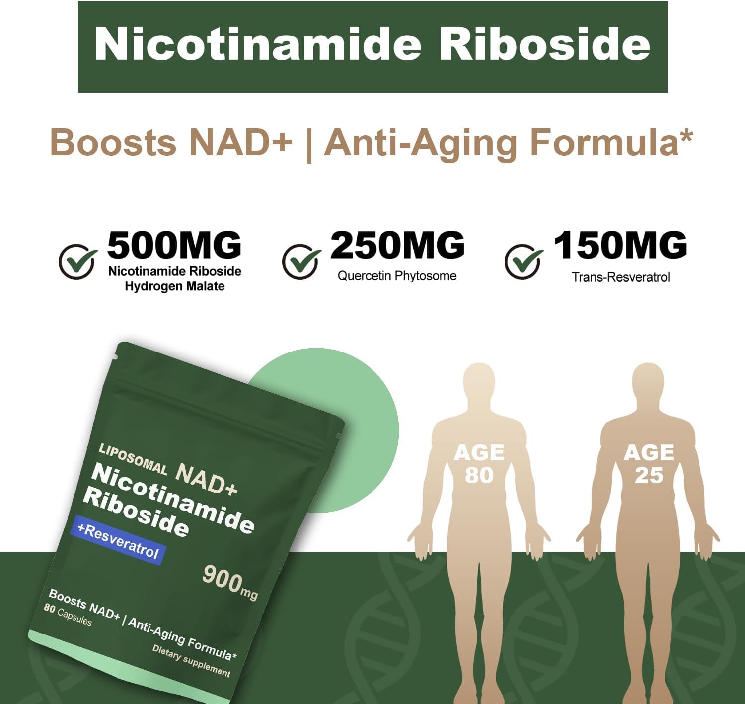 Boqiao NAD+ packaging label emphasizes dosage and clean ingredients.
