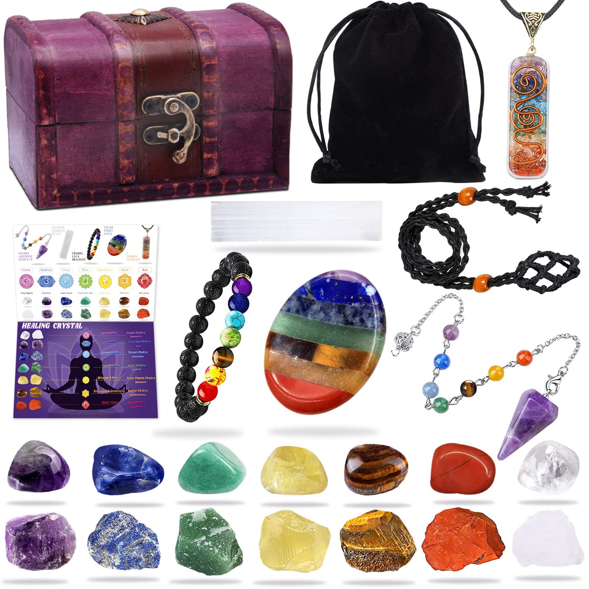 BORAMDO raw chakra stones in natural hues support energy balance during meditation.