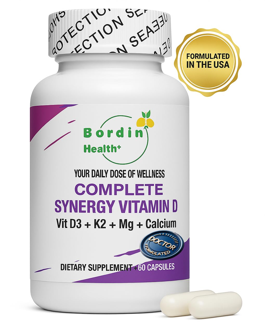 Bordin Health vitamin D3 bottle on kitchen shelf demonstrates daily wellness