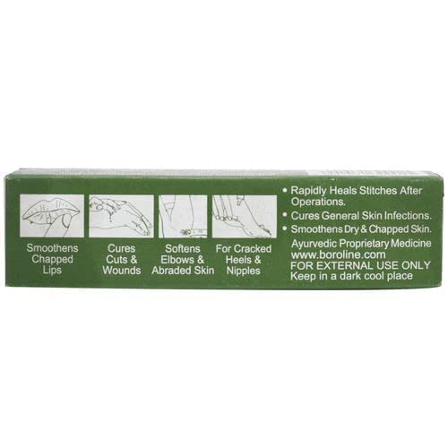Boroline antiseptic cream used on minor nicks and cuts for quick relief.