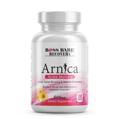 Boss Babe Recovery Arnica Capsules bottle with label for post-procedure support
