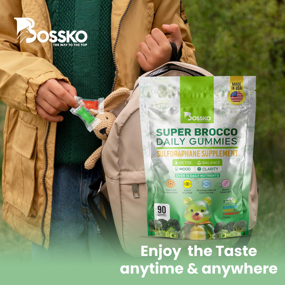 BOSSKO sulforaphane gummies strawberry flavor close-up emphasizes fruity aroma.