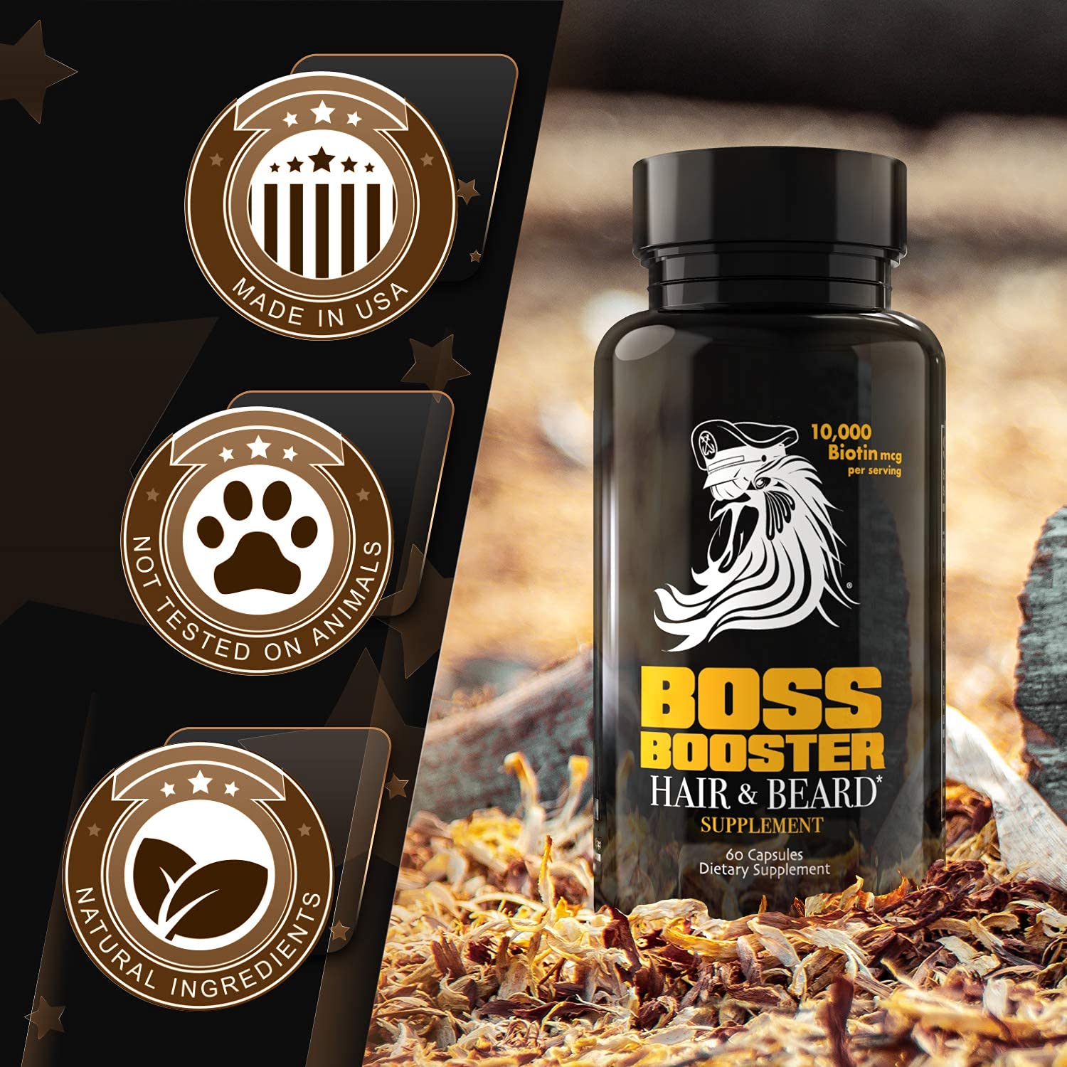 Bossman Boss Booster ingredients label closeup showing biotin and MSM.