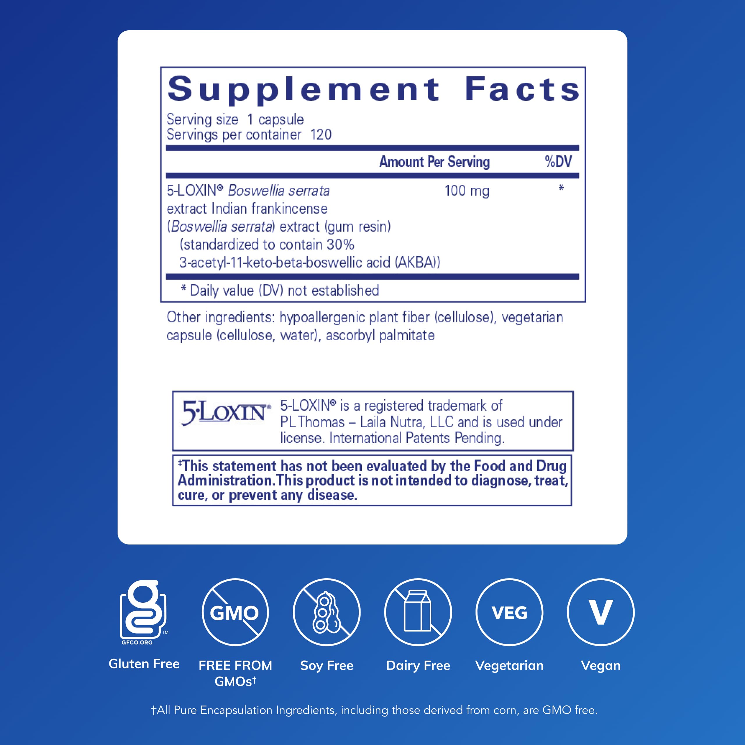 Boswellia AKBA capsule closeup by Pure Encapsulations for joint and immune support.