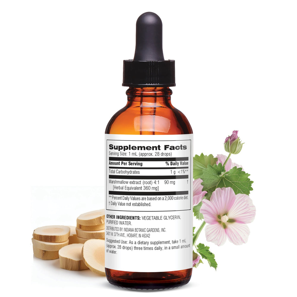 Botanic Choice marshmallow root liquid extract dropper provides subtle respiratory support.