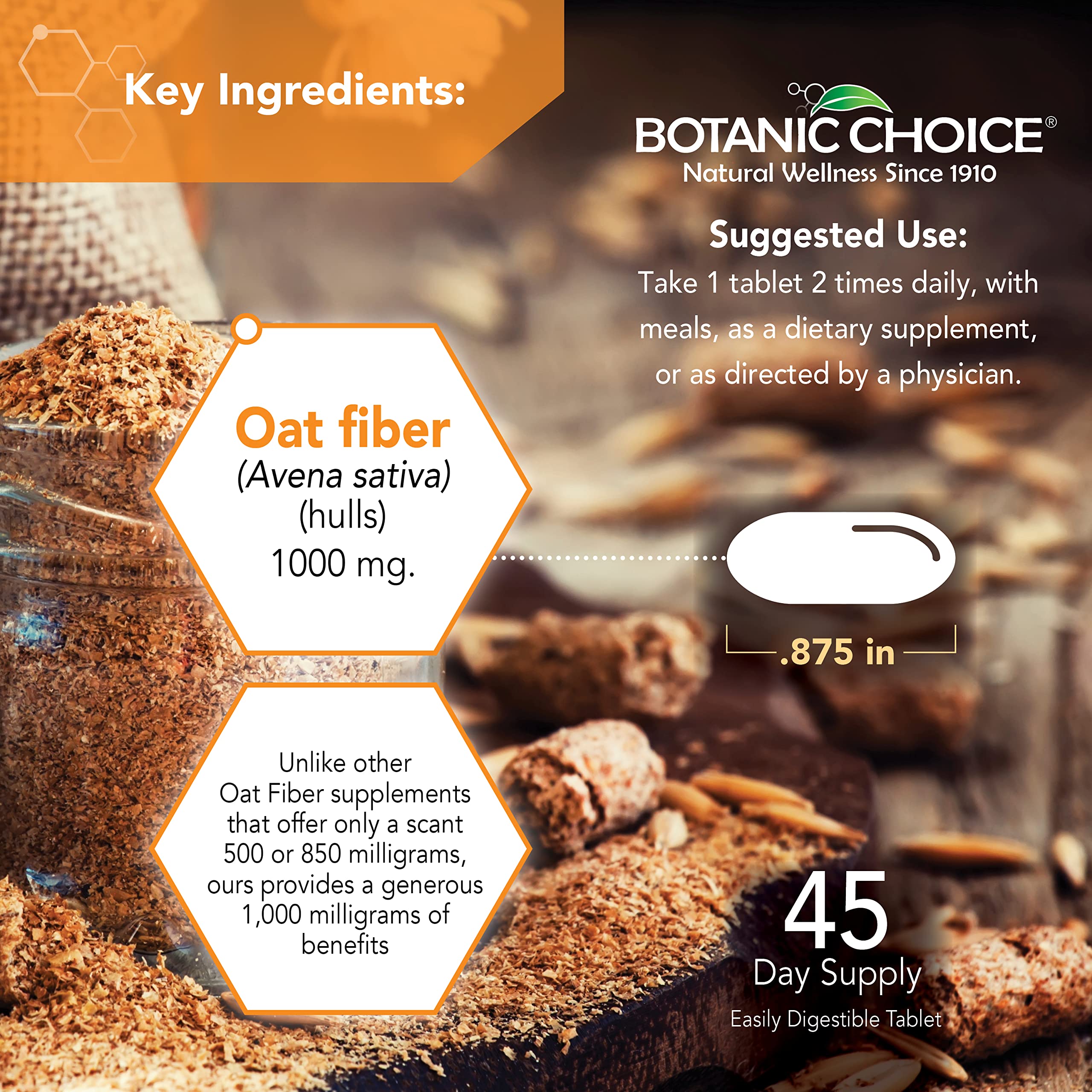 Botanic Choice oat fiber label detail with key nutrients and source