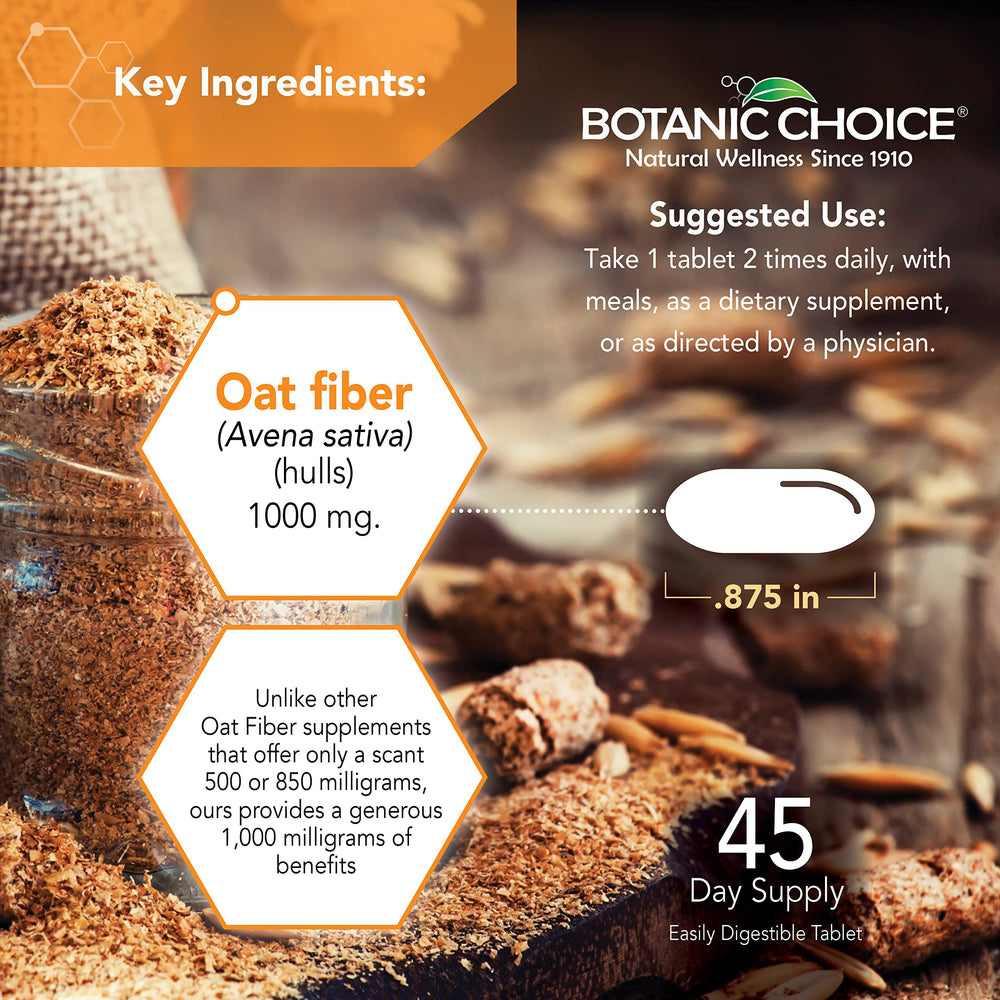 Botanic Choice oat fiber label detail with key nutrients and source