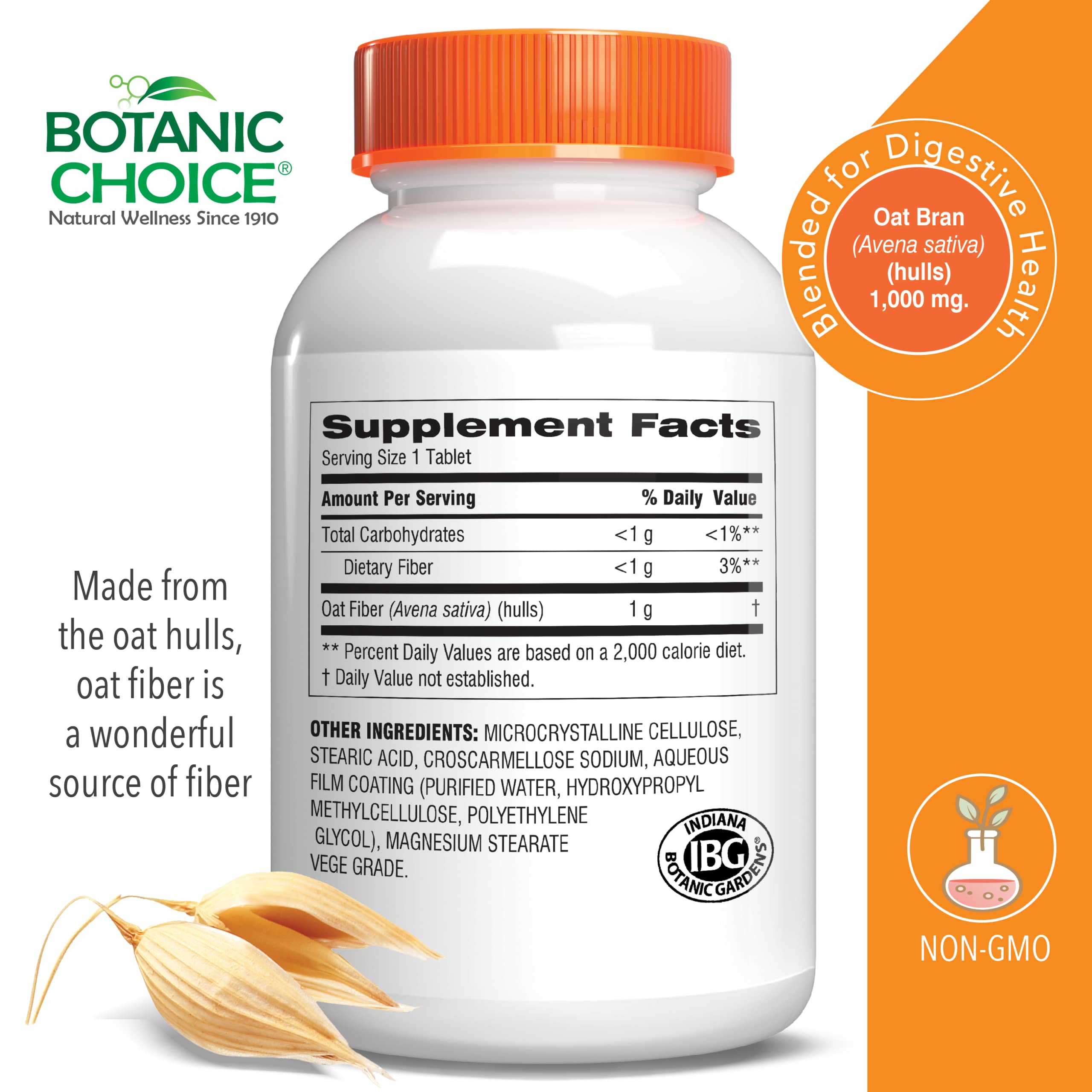 Botanic Choice oat fiber tablets close-up showing tablet details