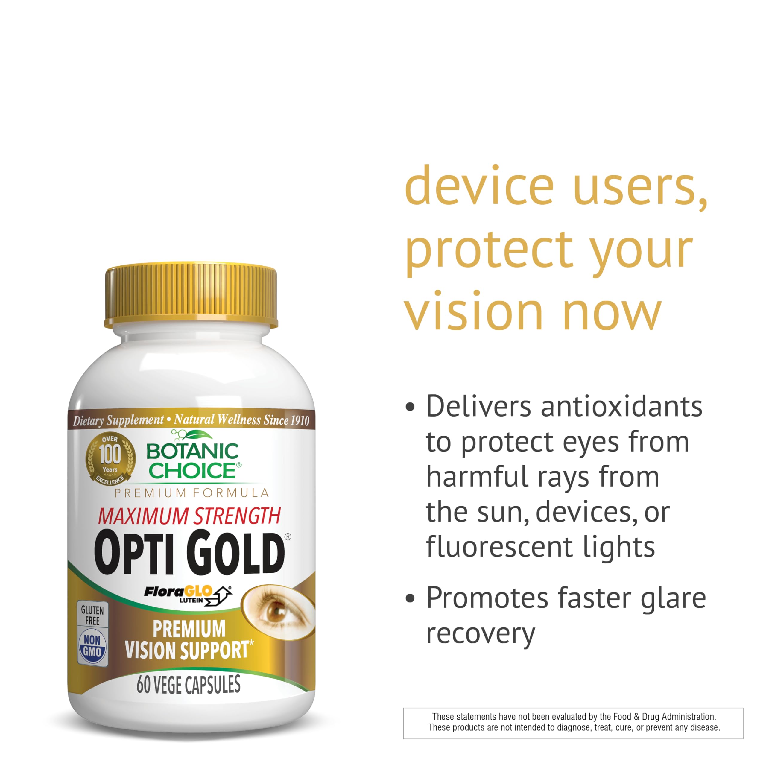 Opti Gold Vision label highlights FloraGlo lutein and antioxidants.
