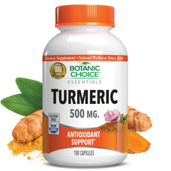 Botanic Choice Premium Turmeric bottle front highlights antioxidant support.