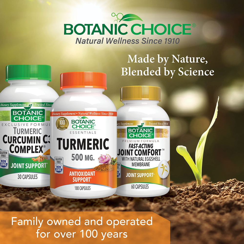 Botanic Choice Premium Turmeric packaging reflects the brand's 1910 family heritage.