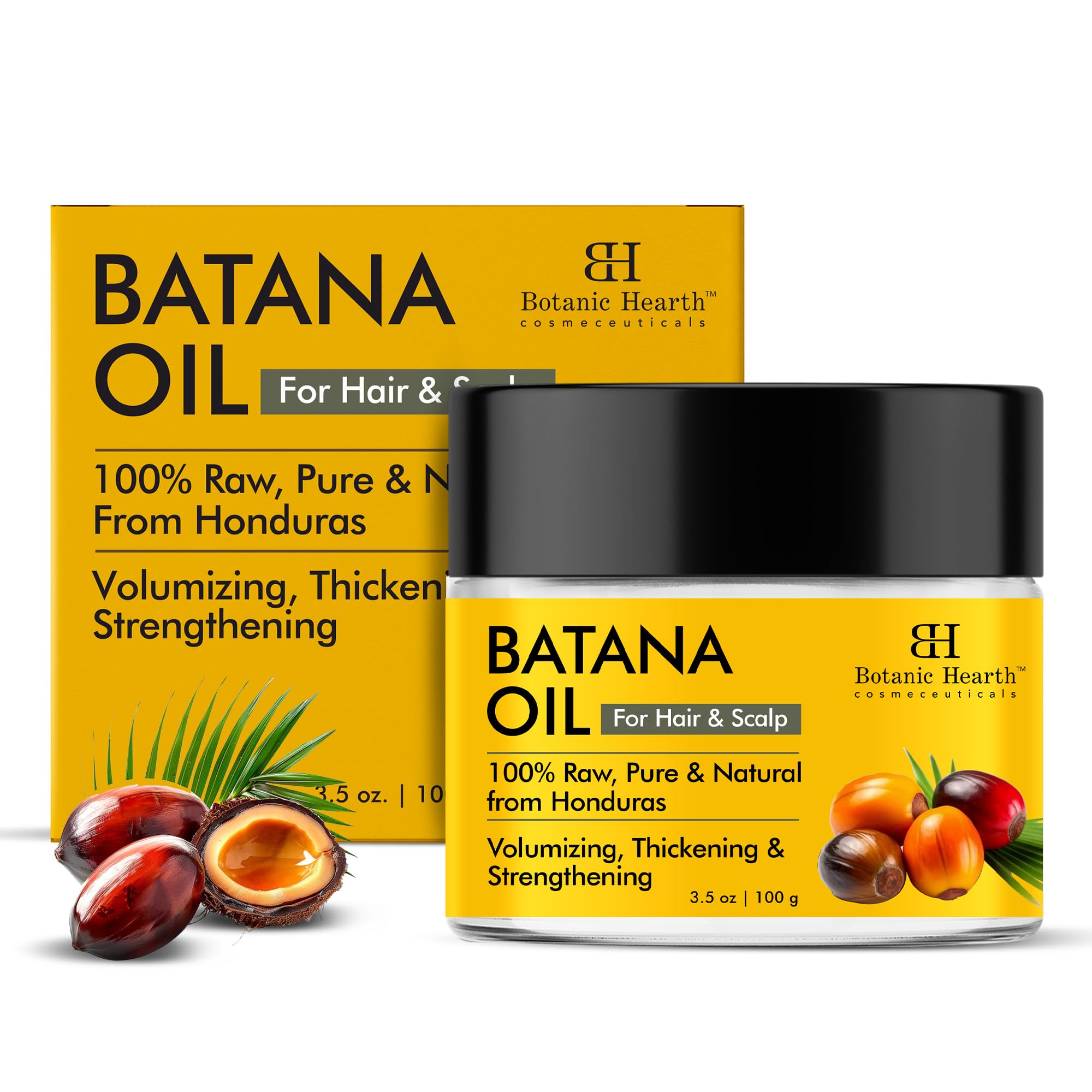 Botanic Hearth Batana Oil earthy aroma enhances at-home care.