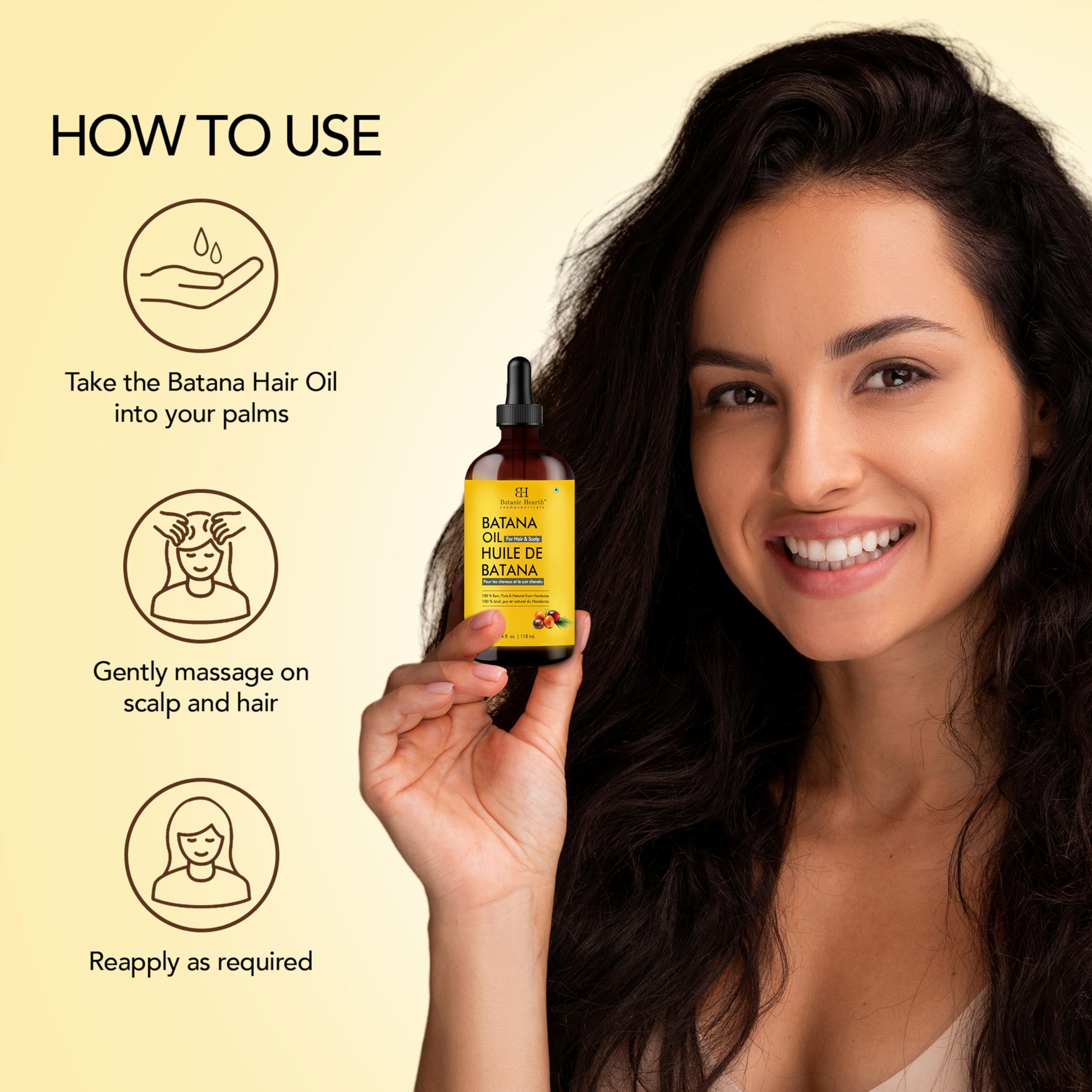 Botanic Hearth Batana Oil in hand, ideal for on-the-go nourishment.